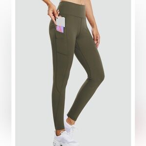 2XL BALEAF Plus size Green Fleece Lined Winter Leggings Thermal Warm Yoga Pants